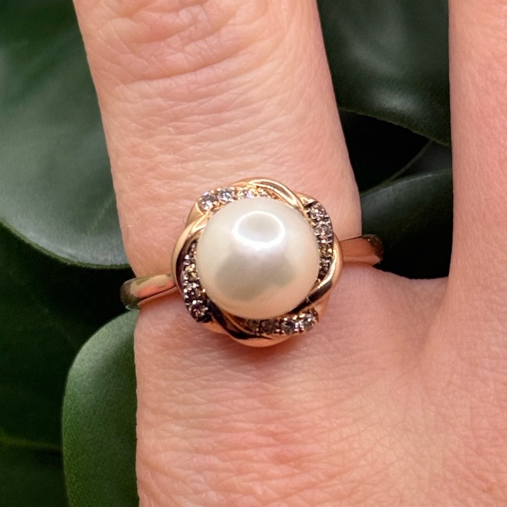 LeVian 14K Strawberry Rose Gold Pearl 1/8 ctw Chocolate Vanilla Diamonds Ring